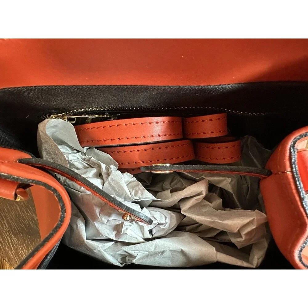 NWT Viola Castellani‎ Papaya Orange Leather Handbag Purse Backpack Convertible